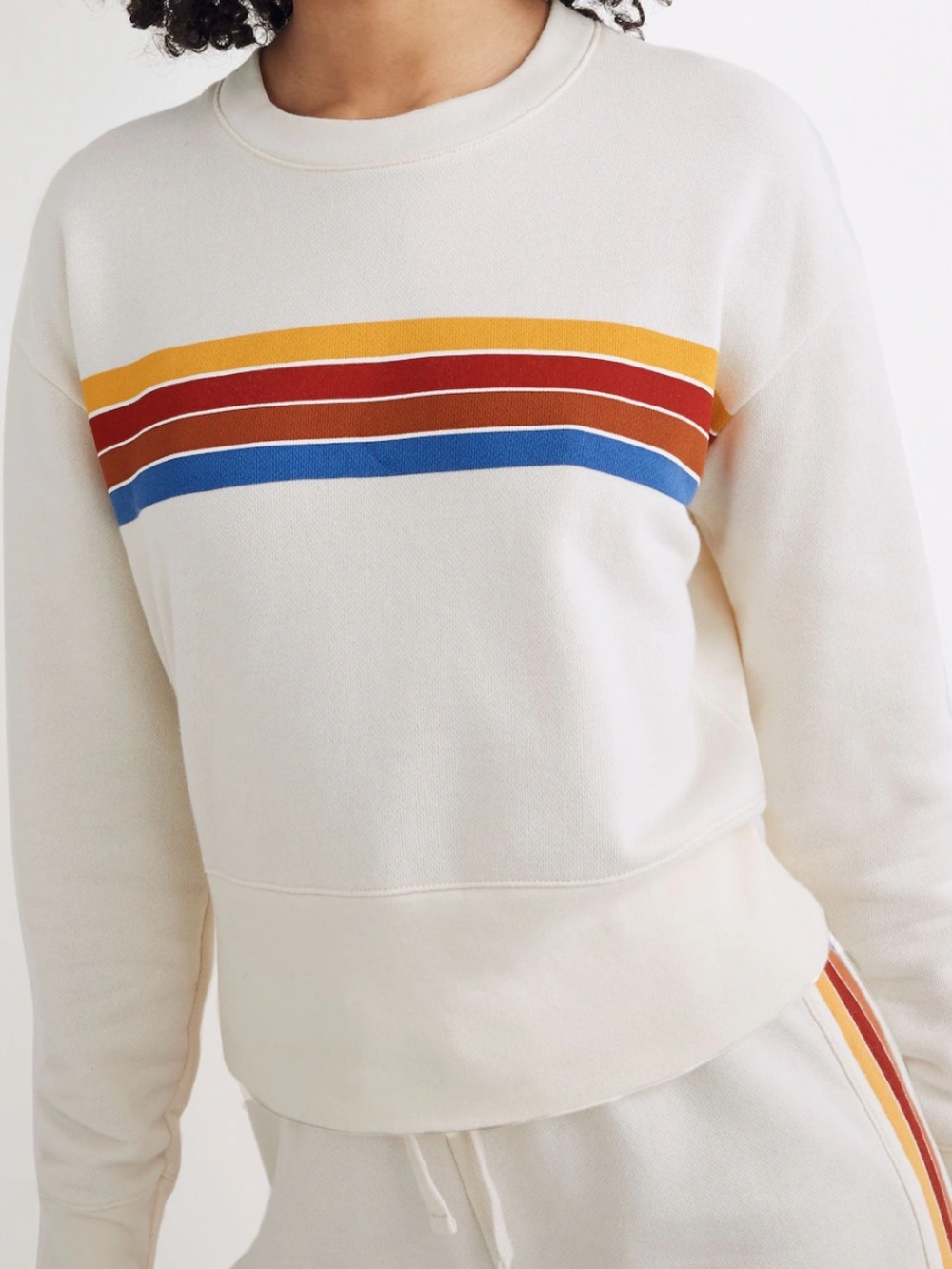 Cropped Cream Stripe Sweatshirt Large